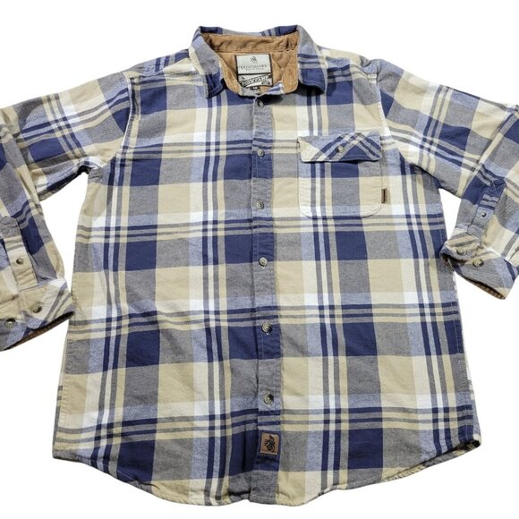 Legendary Whitetails Buck Camp Flannel Shirt Mens Large Blue Tan Button Up - Picture 1 of 8